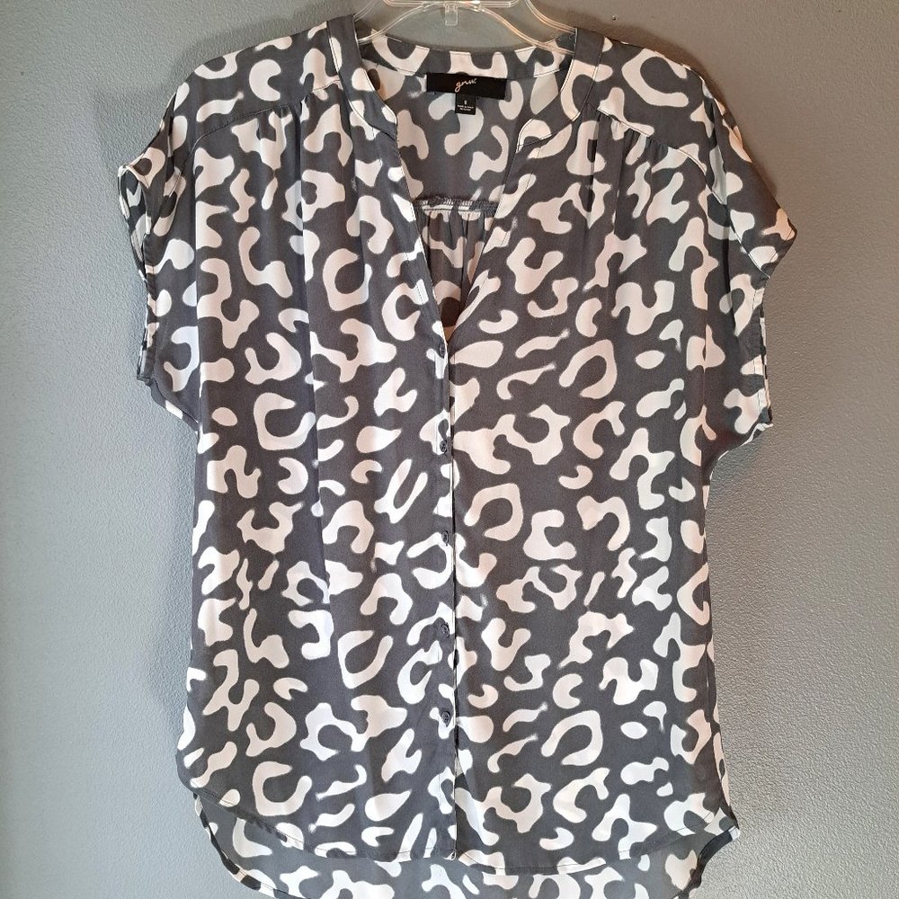 GNW Grey & Off White Cap Sleeve Top, Size Small